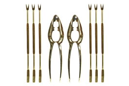 DKD Home Decor Set de 8 Utensilios de Marisco de Acero Inoxidable Dorado, 15 cm de largo, Apto para Lavavajillas