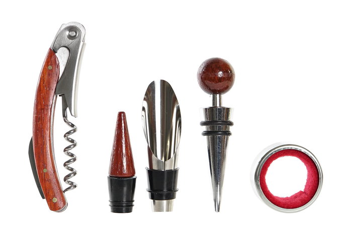 DKD Home Decor Vino Set x4 Marrón Oscuro Madera 11 x 3.5 x 16 cm