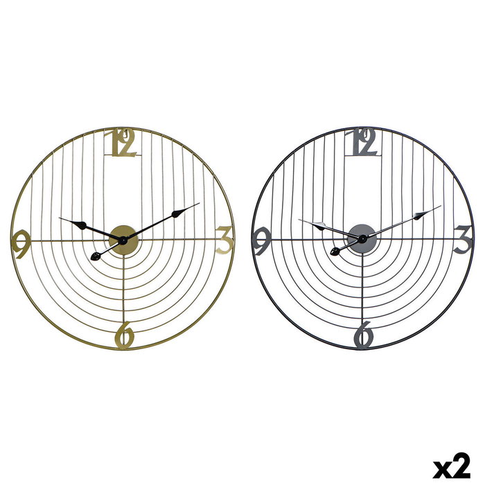 DKD Home Decor Set de 2 Relojes de Pared Metálicos 60x60 cm Negro y Dorado