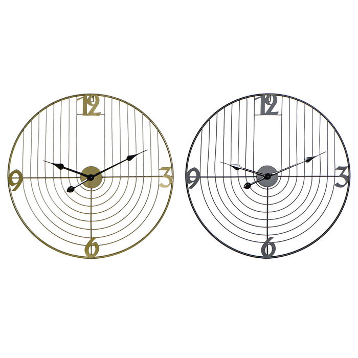 DKD Home Decor Set de 2 Relojes de Pared Metálicos 60x60 cm Negro y Dorado