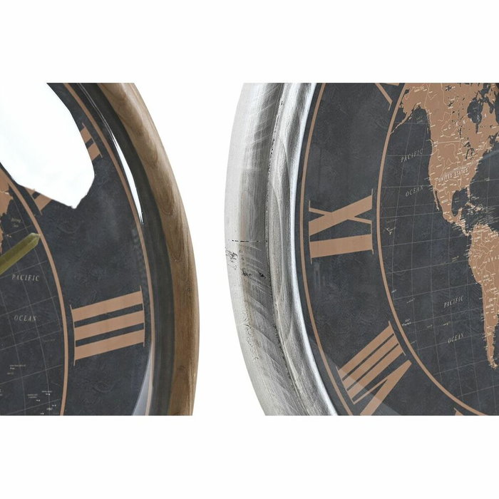DKD Home Decor Reloj de Pared de Hierro Mapamundi Pack de 2 unidades