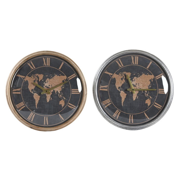 DKD Home Decor Reloj de Pared de Hierro Mapamundi Pack de 2 unidades