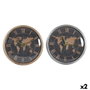 DKD Home Decor Reloj de Pared de Hierro Mapamundi Pack de 2 unidades