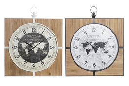DKD Home Decor Set de 2 Relojes de Pared Mapamundi MDF y Hierro