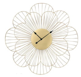 DKD Home Decor Reloj de Pared de Metal con Diseño de Flor Dorado