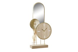 DKD Home Decor Reloj de Sobremesa MDF y Metal con Espejo Natural y Dorado