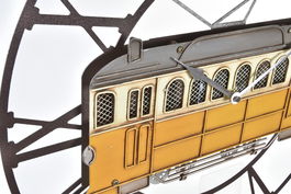 DKD Home Decor Reloj de Pared Vintage Tranvía Amarillo Verde Metal 49.5 x 48 x 3.5 cm (2 Unidades)