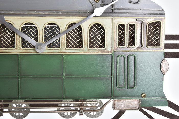 DKD Home Decor Reloj de Pared Vintage Tranvía Amarillo Verde Metal 49.5 x 48 x 3.5 cm (2 Unidades)