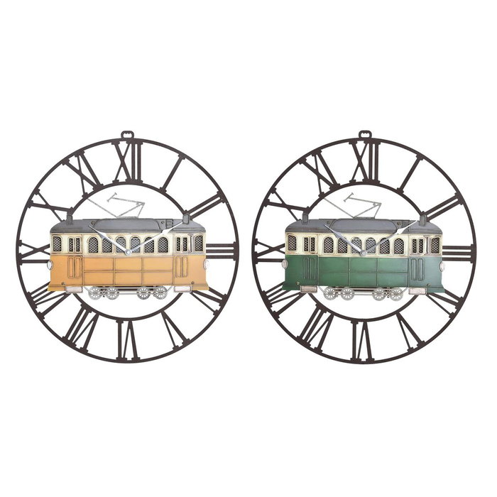 DKD Home Decor Reloj de Pared de Metal Tranvía Surtido de 2 Unidades