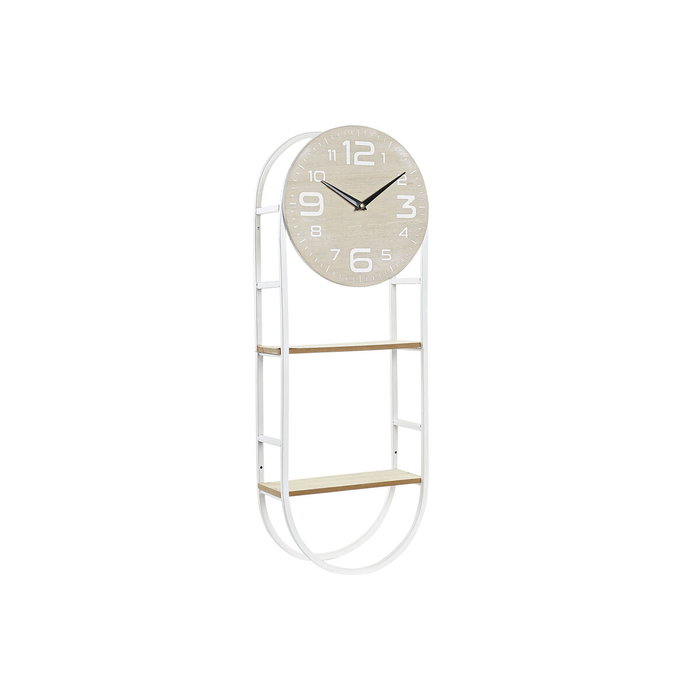 DKD Home Decor Reloj de Pared con Estantería Blanco y Natural
