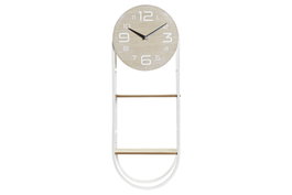 DKD Home Decor Reloj de Pared con Estantería Blanco y Natural