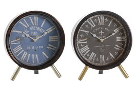 DKD Home Decor Reloj Sobremesa Vintage Azul Negro 5 x 24 x 20.5 cm (2 Unidades)