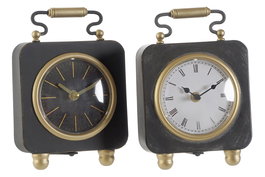 DKD Home Decor Reloj Sobremesa Loft Negro Plateado Metal PVC (2 Unidades) 5 x 21 x 14.5 cm