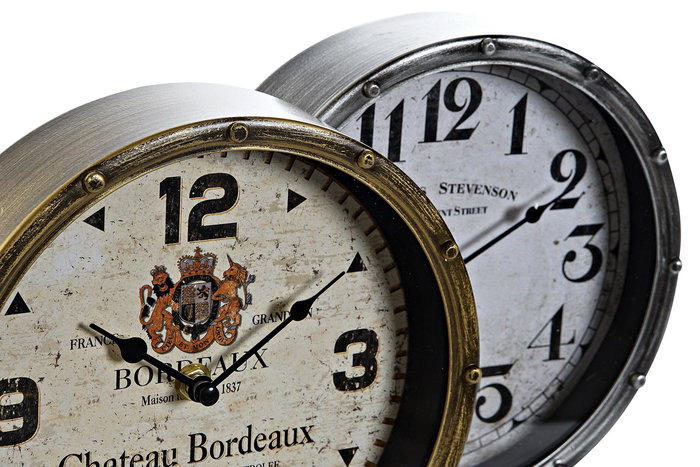 DKD Home Decor Reloj Sobremesa Vintage Dorado Plateado 13.5 x 28 x 20.5 cm (2 Unidades)