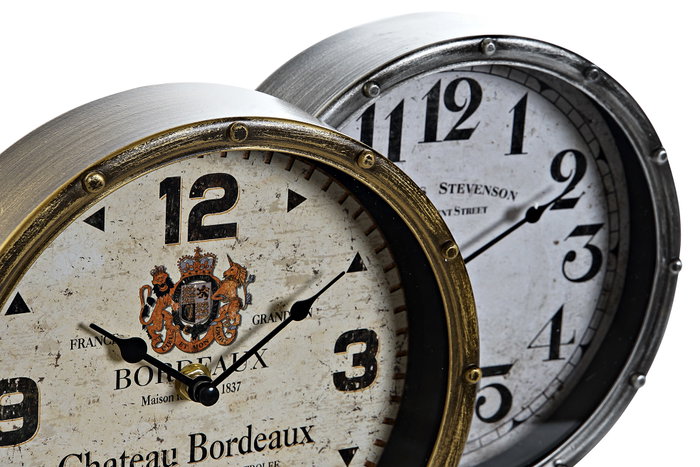 DKD Home Decor Reloj de Sobremesa Metal y Cristal, Surtido de 2 Unidades