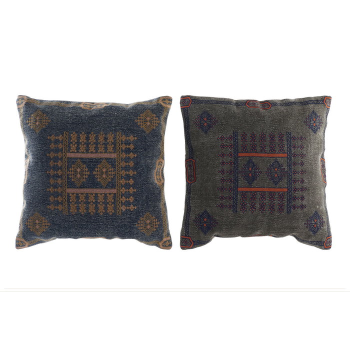 DKD Home Decor Set de 2 Cojines Algodón Geométrico JOSTA Azul y Naranja