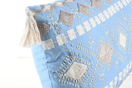 DKD Home Decor Elape Cojin 60 x 35 x 15 cm Azul Blanco Polyester con Zipper
