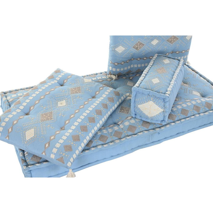 DKD Home Decor Set de 4 Cojines de Algodón Bordados Azul Celeste