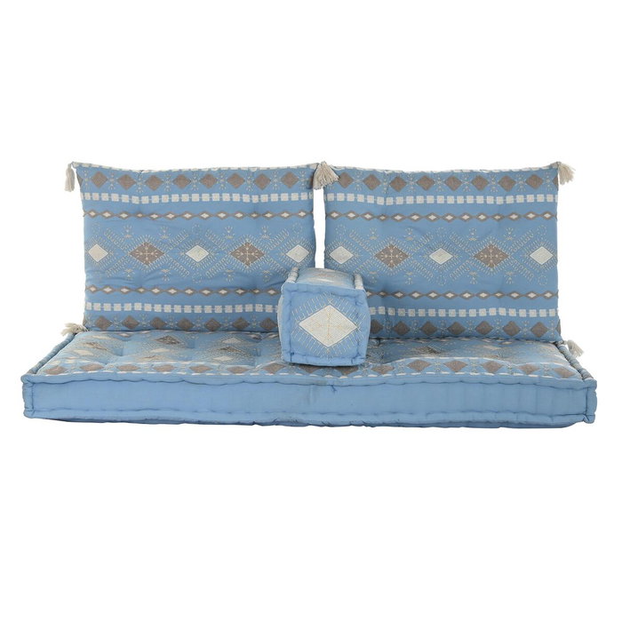 DKD Home Decor Set de 4 Cojines de Algodón Bordados Azul Celeste
