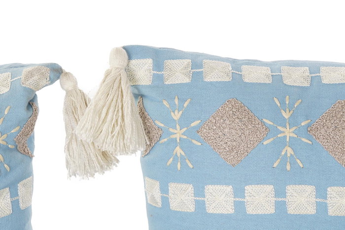 DKD Home Decor Set de 4 Cojines de Algodón Bordados Azul Celeste