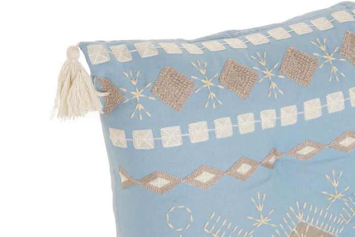 DKD Home Decor Set de 4 Cojines de Algodón Bordados Azul Celeste