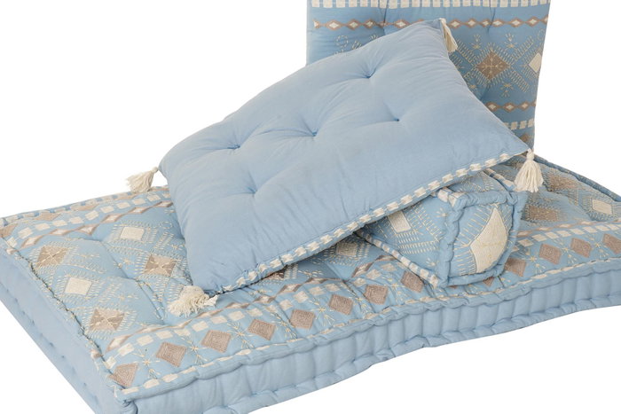 DKD Home Decor Set de 4 Cojines de Algodón Bordados Azul Celeste