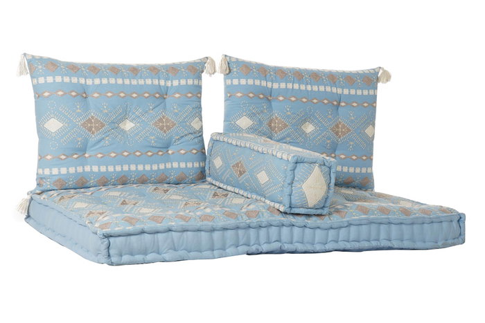 DKD Home Decor Set de 4 Cojines de Algodón Bordados Azul Celeste