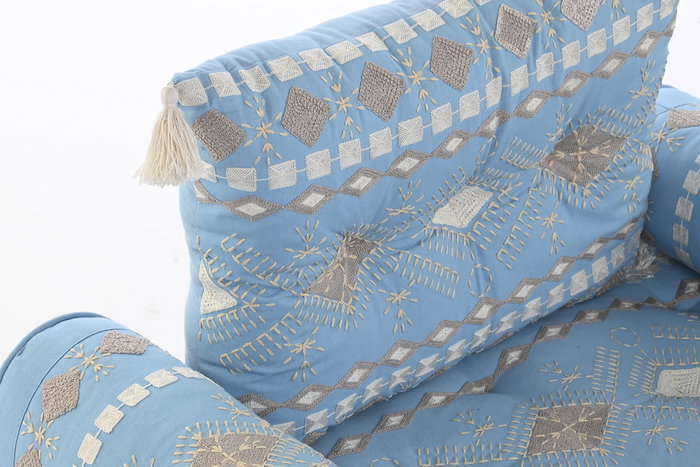 DKD Home Decor Sillón Azul Algodón Acabado Desgastado. Colección Elape. Dimensiones 50x55x90 cm. Pack de 4 Unidades.