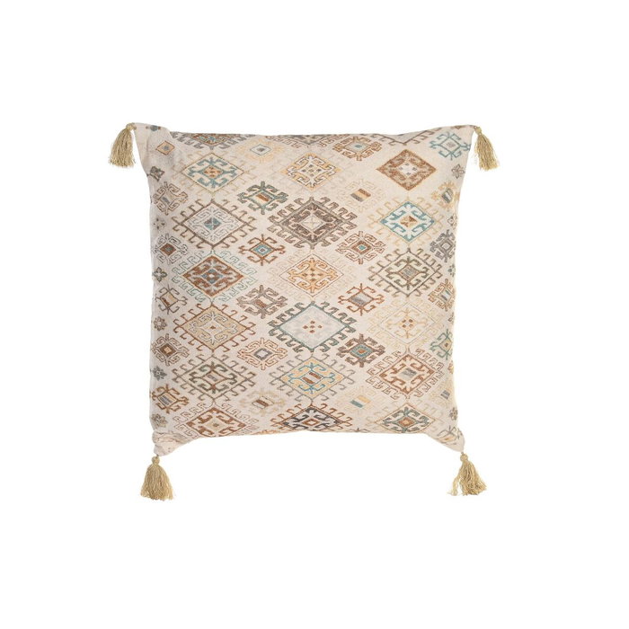 DKD Home Decor Cojín de Algodón Beige con Rombos Desgastados 60x60x20 cm DKD Home Decor Cojín de Algodón Beige con Rombos Desgastados 60x60x20 cm