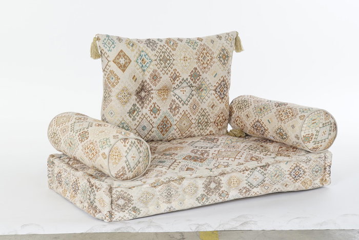 DKD Home Decor Sillón Set de 4 Algodón Beige Desgastado, Ancho 90 cm, Fondo 50 cm, Alto 55 cm, Asiento 11 cm