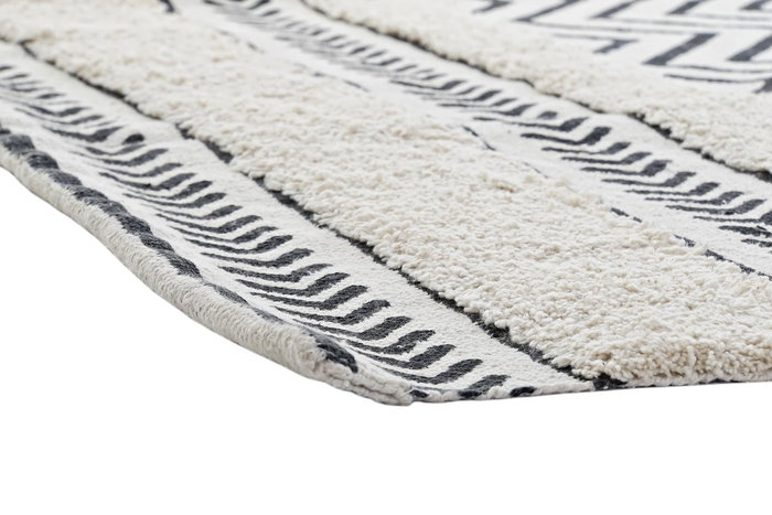 DKD Home Decor Alfombra Scandi Negro Blanco Zig Zag Algodon Polyester 226 x 160 x 0.7 cm