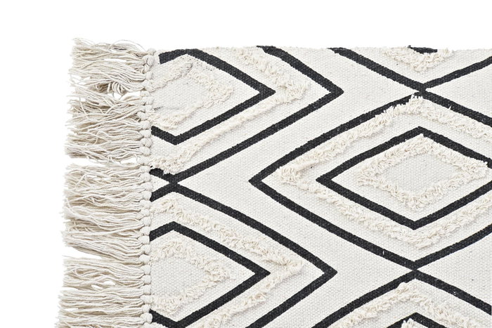 DKD Home Decor Alfombra de Algodón con Diseño de Rombos Blanco y Negro