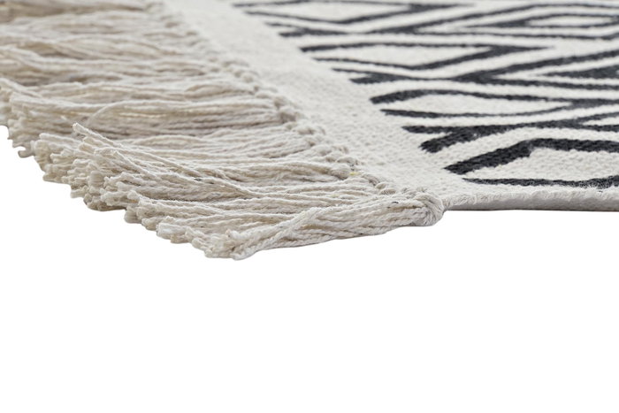 DKD Home Decor Alfombra Boho Blanco Negro Algodón 180 x 0.7 x 120 cm
