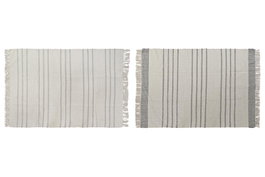 DKD Home Decor Alfombra de Algodón con Flecos Blanco y Gris (Pack de 2)