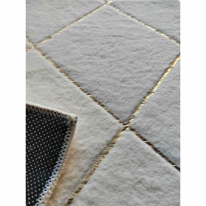 DKD Home Decor Alfombra de Poliéster Blanca con Diseño de Rombo 60x240x2,2 cm