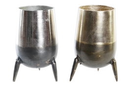 DKD Home Decor Set de 2 Jarrones de Aluminio DOLE - Dorado y Plateado