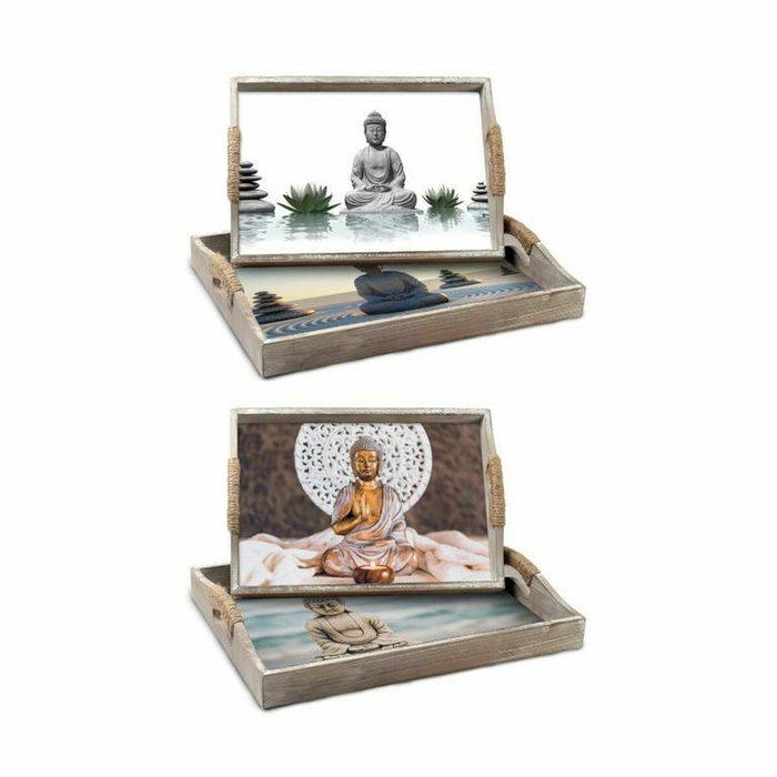 DKD Home Decor Set de 2 Bandejas de MDF Diseño Buda Gris y Marrón DKD Home Decor Set de 2 Bandejas de MDF Diseño Buda Gris y Marrón