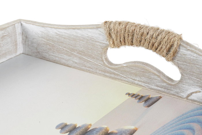 DKD Home Decor Bandeja Oriental Gris Marron MDF Buda 30 x 6 x 40 cm Set de 2