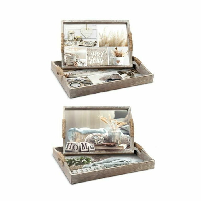 DKD Home Decor Set de 2 Bandejas MDF Beige Estilo Scandi