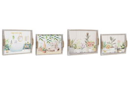 DKD Home Decor Bandeja Verde Beige Mdf 30 x 6 x 40 cm Set de 2