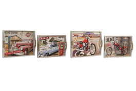 DKD Home Decor Bandeja Vintage Multicolor MDF Set de 2 30 x 6 x 40 cm