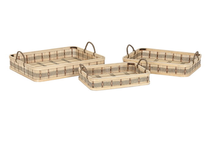 DKD Home Decor Bandeja Marron Claro 43 x 9 x 54 cm Set de 3 DKD Home Decor Bandeja Marron Claro 43 x 9 x 54 cm Set de 3