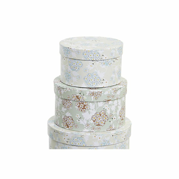 DKD Home Decor Set de 10 Cajas Redondas de Cartón Verde con Flores