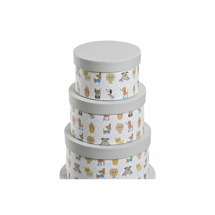 DKD Home Decor Set de 10 Cajas Redondas de Cartón Blanco DKD Home Decor Set de 10 Cajas Redondas de Cartón Blanco