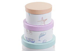 DKD Home Decor Caja Set 10 Piezas Ballenitas Kids Azul Lila Melocoton Blanco Redonda Carton 37.5 x 37.5 x 18 cm