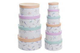 DKD Home Decor Caja Set 10 Piezas Ballenitas Kids Azul Lila Melocoton Blanco Redonda Carton 37.5 x 37.5 x 18 cm