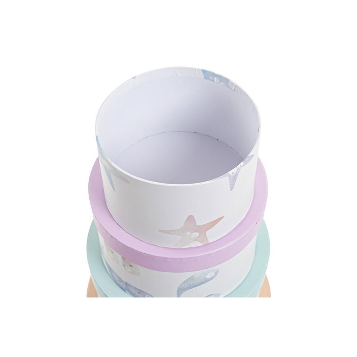 DKD Home Decor Set de 10 Cajas Redondas Azul Ballenitas