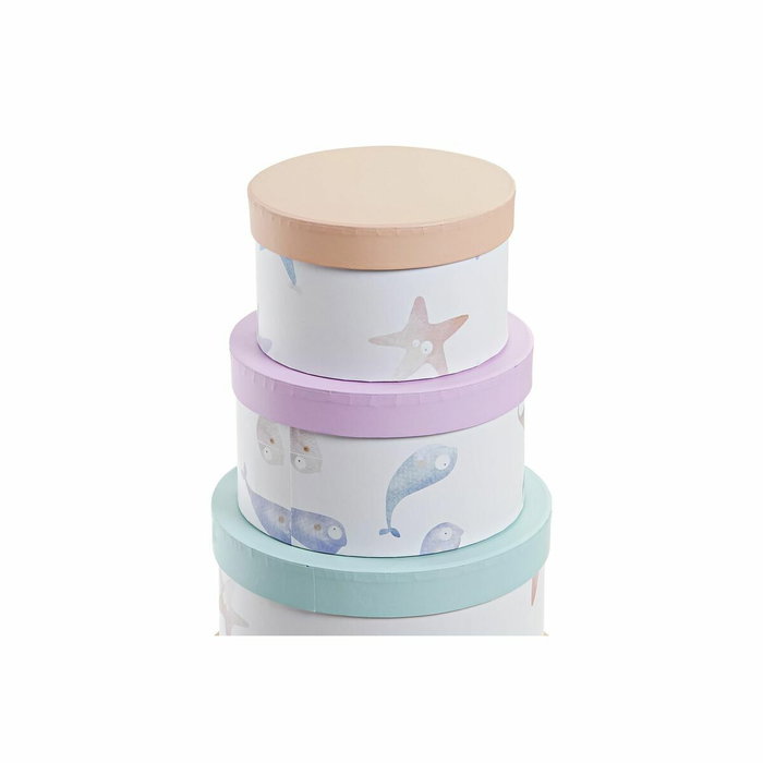 DKD Home Decor Set de 10 Cajas Redondas Azul Ballenitas