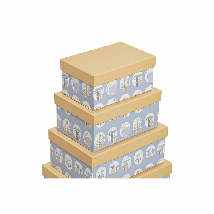 DKD Home Decor Set de 10 Cajas de Cartón Azul BAOBAB