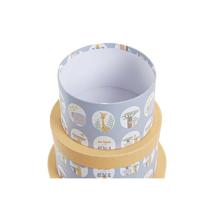 DKD Home Decor Set de 10 Cajas de Cartón Redondas Azul